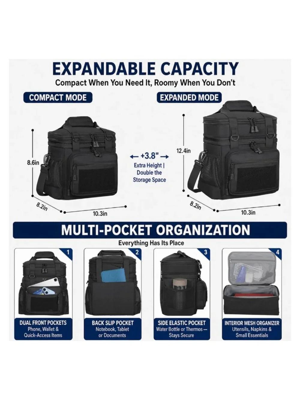 GLENKEY Tactical Lunch Box Expandable Insulated Leakproof Cooler Bag 16L
